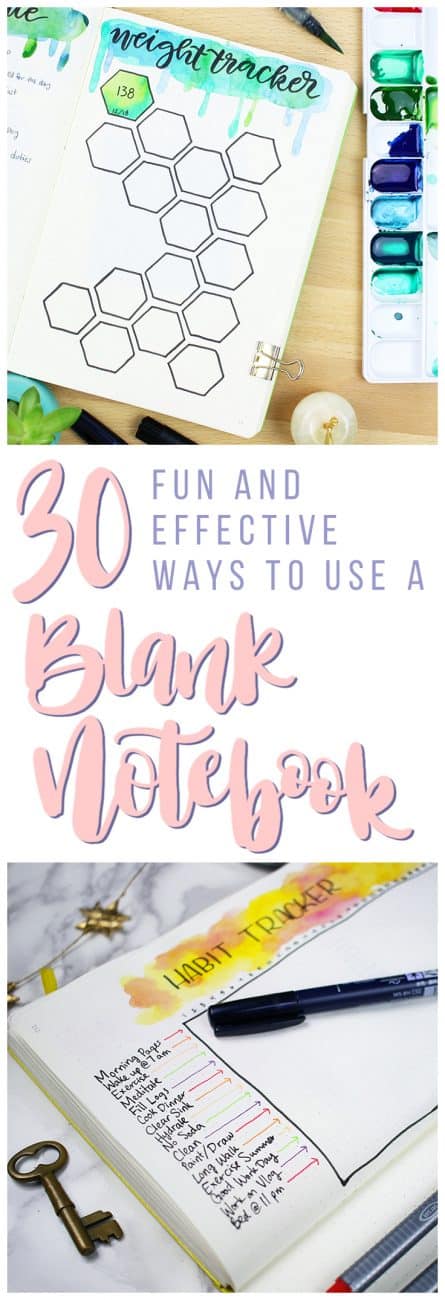 Have a ton of empty journals lying around? Put them to use! You can use a blank notebook to bullet journal, track your habits, plan your life, or do just about anything!