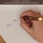 womans hand holding pen writing a letter with text The Art of Writing Letters and Why You Should Start Today