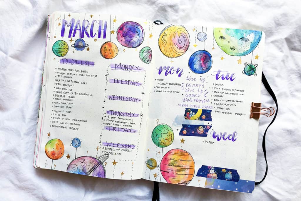 Stunning Galaxy and Space Bullet Journal Spreads