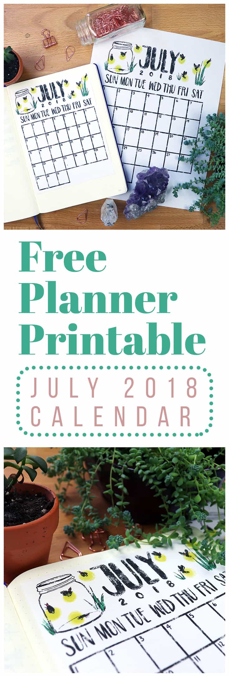 Ready to get your planning on? Download this cute and FREE July 2018 calendar printable and kick your planner into overdrive! This monthly printable comes in four different versions so you can find something that fits your needs perfectly. So whether you've got a bullet journal, binder, traveler's notebook, or something totally different, this July 2018 calendar printable is for you!