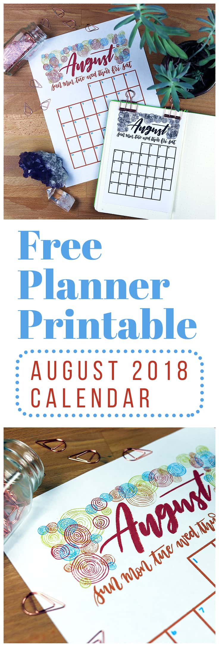 Take on the new month with my FREE August 2018 Calendar printable! Grab this versatile printable today to help you organize and plan for August! #bulletjournalprintable #calendarprintable