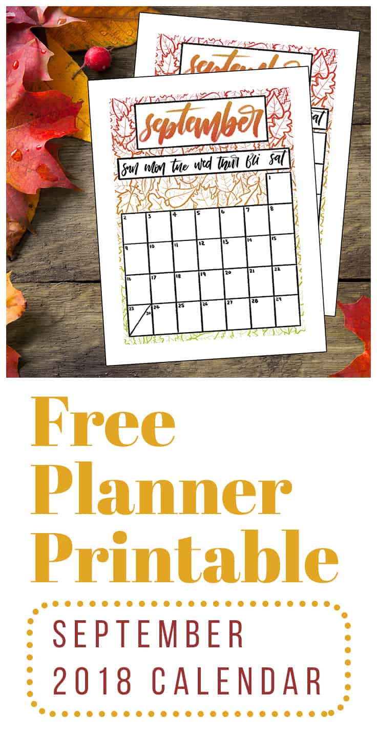 Ready for September? Grab my free September 2018 calendar printable for your bullet journal and you will be! This fun and simple printable is available in several sizes and you can even get a black and white option. So hop over and download your free printable today to add an exciting dash of autumn spunk to your planner! #printable #bulletjournal #backtoschool #calendarprintable