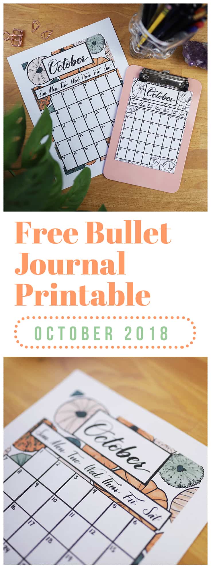 Are you ready for October? I am so pumped for my favorite month of the year, and this October 2018 calendar printable reflects my excitement! You can get this printable in four different formats so you can ensure that it fits your planner system seamlessly. And it's totally free! #printable #calendar #freebie #october2018 #october