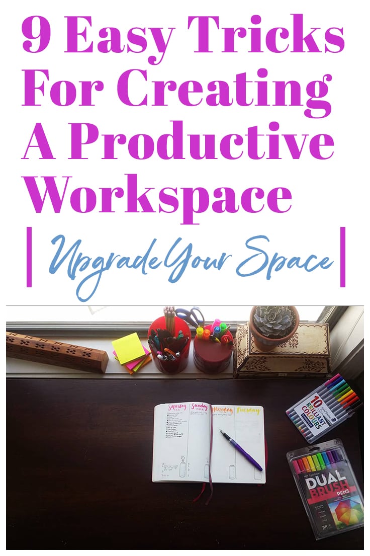 I'm a big believer in having an efficient bullet journal. But an aspect of planning that is often overlooked is a productive workspace. It is hard to think about organizing your brain when you are working in a dark, cluttered space. So I propose you do a little sprucing up! Don't worry, none of these will break the bank. You only need a little bit of time and a little creativity to make your workspace beautiful and productive! #productivity #organizedworkspace #productiveatwork