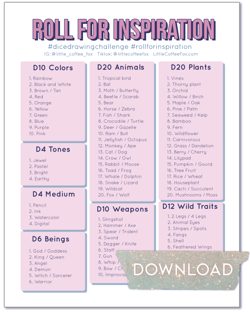 Roll for Inspiration Dice Drawing Challenge Tables