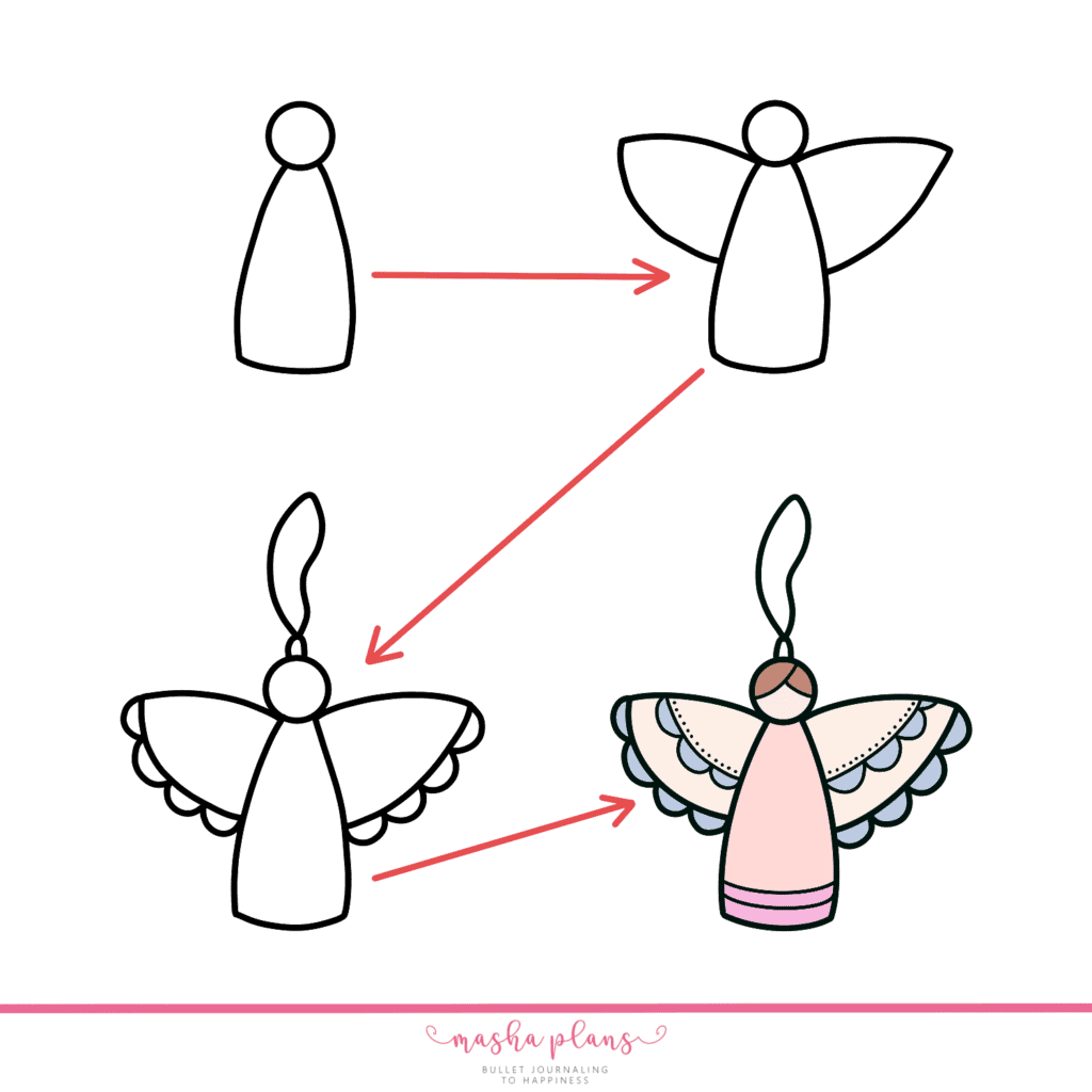 A four-step tutorial on how to doodle an angel.