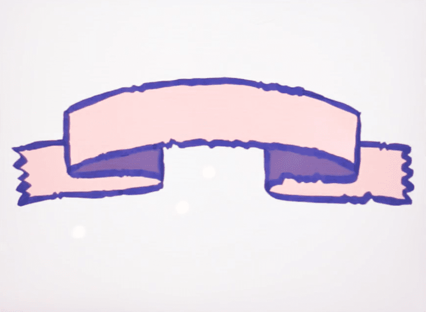 A digital rendering of a pink ribbon. The ribbon has a frayed edge detail drawn around the ribbon. This image demonstrates how to draw a frayed edge detail on your ribbon illustration.